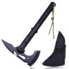 A tactical tomahawk axe displayed next to its axe sheath.