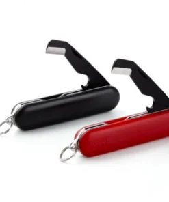 A black and red box cutter pocket knife.