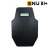 A black colored, bulletproof shield, with its NIJ III rating above.