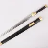 A one handed Chinese broadsword displayed next to its scabbard.