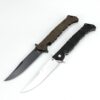 Two folding combat knives with blades opened.