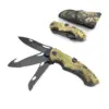 A deer field dressing knife with three folding blades.