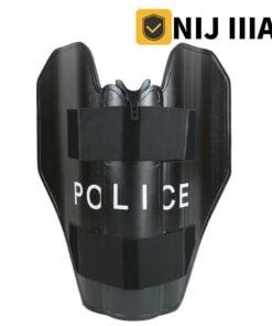 A black colored, ballistic folding shield dispplayed with its NIJ IIIA rating above.