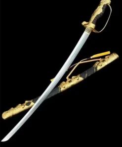 A Kyu Gunto sword, displayed crossed over its decorative scabbard.