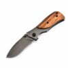 Small lightweight folding knife with half wooden handle.
