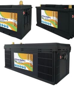 Three different sized large capacity lithium deep cycle battery packs.