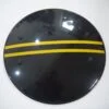 A black colored, police riot plastic shield.