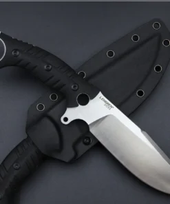 A fixed blade outdoor bush knife resting over a knife within its sheath.