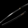 A dark shadow Katana Shirasaya, displayed next to its black scabbard.