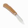 Folding pocket knife with a light brown handle color and silver blade.