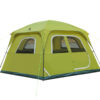A light green colored, six person family tent.