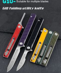 Multiple small utility knife models of differing colors.