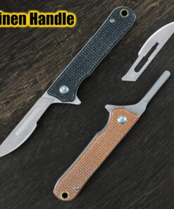 A small rabbit & squirrel skinner knife, displayed next to a spare blade.