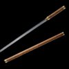 A straight Chokuto sword next to its wooden scabbard.