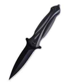 A black folding tactical pocket knife.