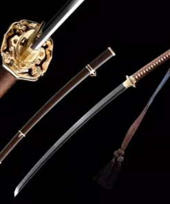 A Japanese WW2 Katana displayed next to its scabbard.