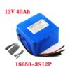 A 12v 40ah battery with battery charger and battery specifications.