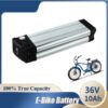 A 36v 10ah lithium ion battery with ebike and batery specifications displayed.