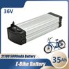 A 35ah 36v lithium battery with ebike and battery specifications displayed.