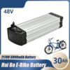 A 48v 30ah lithium ion battery with ebike and battery specifications displayed.