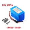 A 20ah 12v lithium battery with charger and battery specifications displayed.
