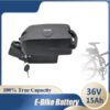 A 15ah 36v lithium battery with a faded half bicycle in the background and battery specifications displayed.