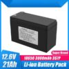 A 21ah 12v lithium ion battery, with battery specifications displayed.
