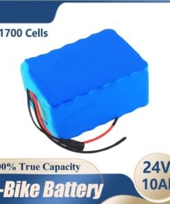 An electric bike battery 24v 10ah with battery specifications displayed.