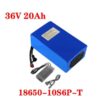 A 36v 20ah lithium battery with charger and battery specifications.