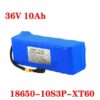 A 10ah 36v ebike battery pack with battery specifications.