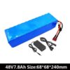 A 7.8ah 48v battery with charger and battery specifications listed below.