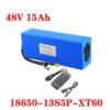 A 15ah 48v ebike battery with charger and battery specifications listed.