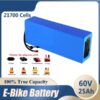 A 60v 25ah lithium battery with discharge connector options and battery specifications.