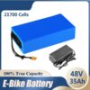 A 48v 35ah ebike battery with charger and battery specifications listed.
