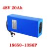 A 1000w 48v 20ah electric bike battery with battery specifications listed.