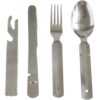 A fork, spoon, knife camping cutlery set