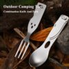 Camping silverware eating tools lying against forest floor