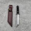 A Damascus tanto knife with leather knife sheath