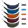 Five hammocks in different colors, with under quilt blankets attached.