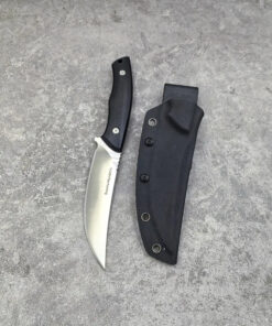 A game field dressing knife, displayed next to its Kydex sheath.
