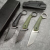 Three of the best neck knives lying next to a black box and sheath.