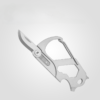 A carabiner tool knife combo with knife blade extended.
