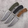 Three Hunting full tang knives with different color handles.