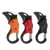 Three folding mini key chain knives with different color handles.