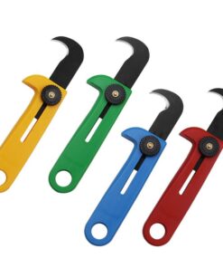 Four retractable safety box cutters, with different color handles.