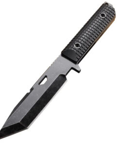 A black colored, fixed blade tactical knife.