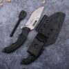 Bushcraft knife with fire flint starter and sheath