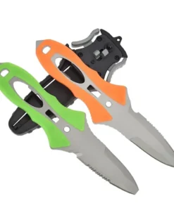 Two scuba diving knife models of differing colors.
