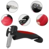 Emergency rescue emt glass breaker with seat belt cutter, and focused pictures of the tool's main features.