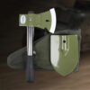 An axe, shovel survival tool set displayed next to its carry pouch.